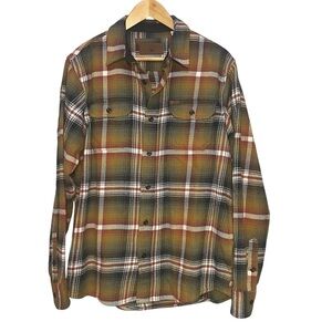 Orvis Heavy Weight Flannel Plaid Shirt Mens Medium M Brown L/S Button Front